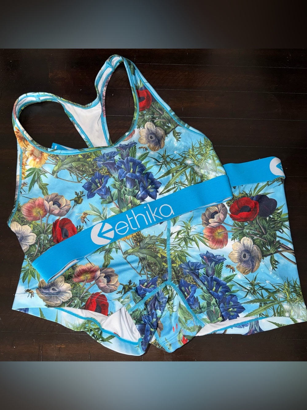 ethika Blue Floral Sports Bra & Brief Set